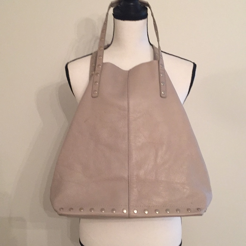 Price Drop! Levity Beige Leather Crossbody Tote Golden Studs